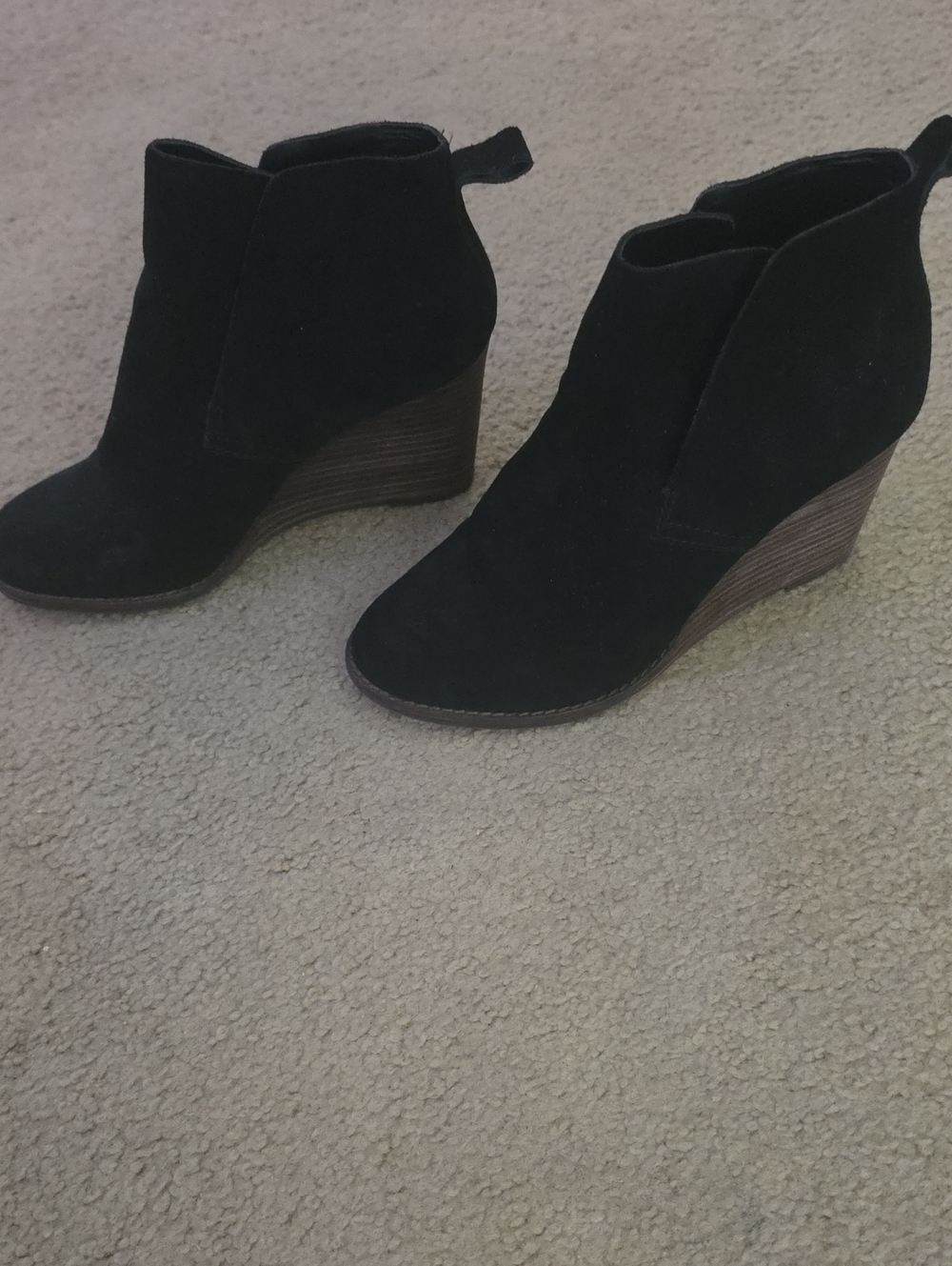 Lucky Brand Black Suede Wedge Ankle Booties